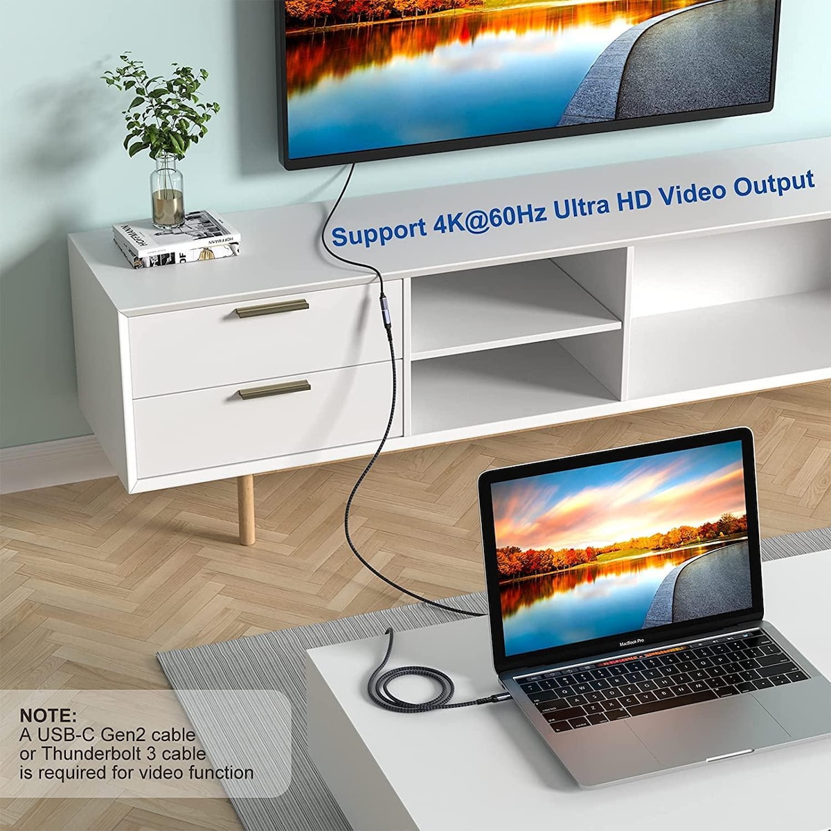 NÖRDIC 1m USB3.2 Gen2 USB-C Forlengelseskabel hann til hunn 10Gbps 5A 100W Thunderbolt3