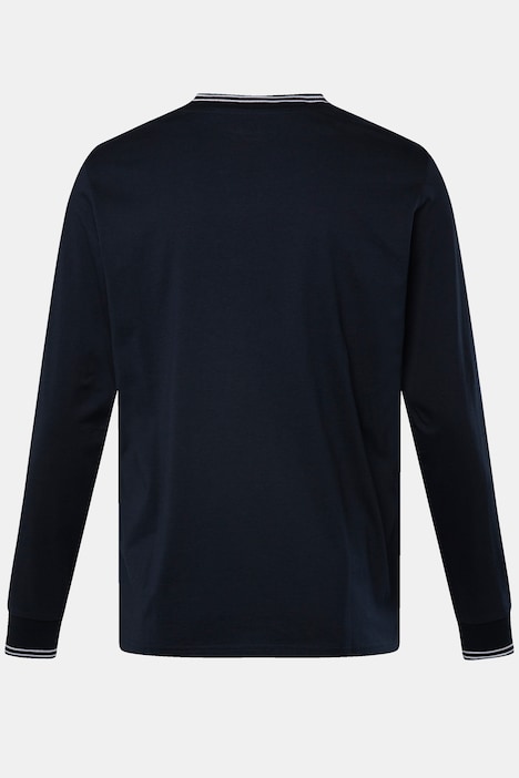 Men+ Langarmshirt, Kontraststreifen, Druck vorne, bis Gr. 8 XL