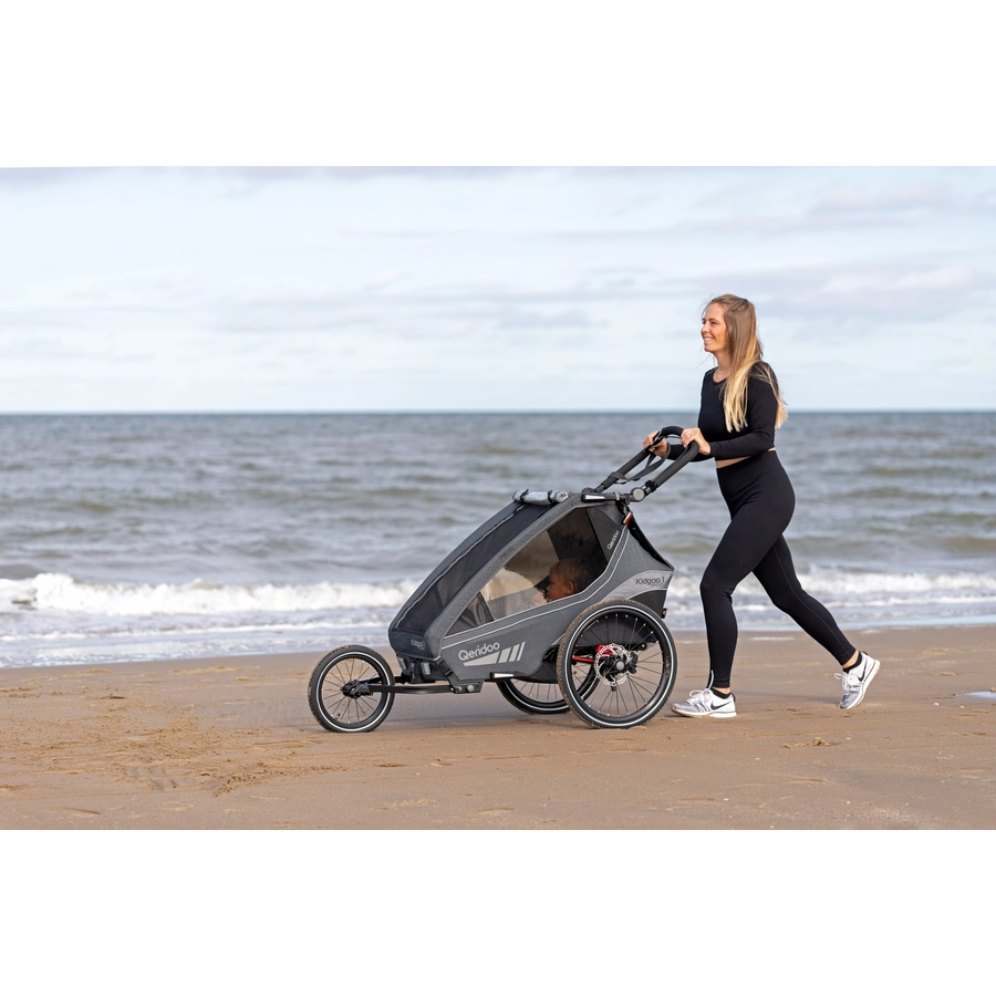 Qeridoo® Kinderfahrradanhänger Kidgoo 1 Sport Grey (Limited Edition) Kollektion 2023