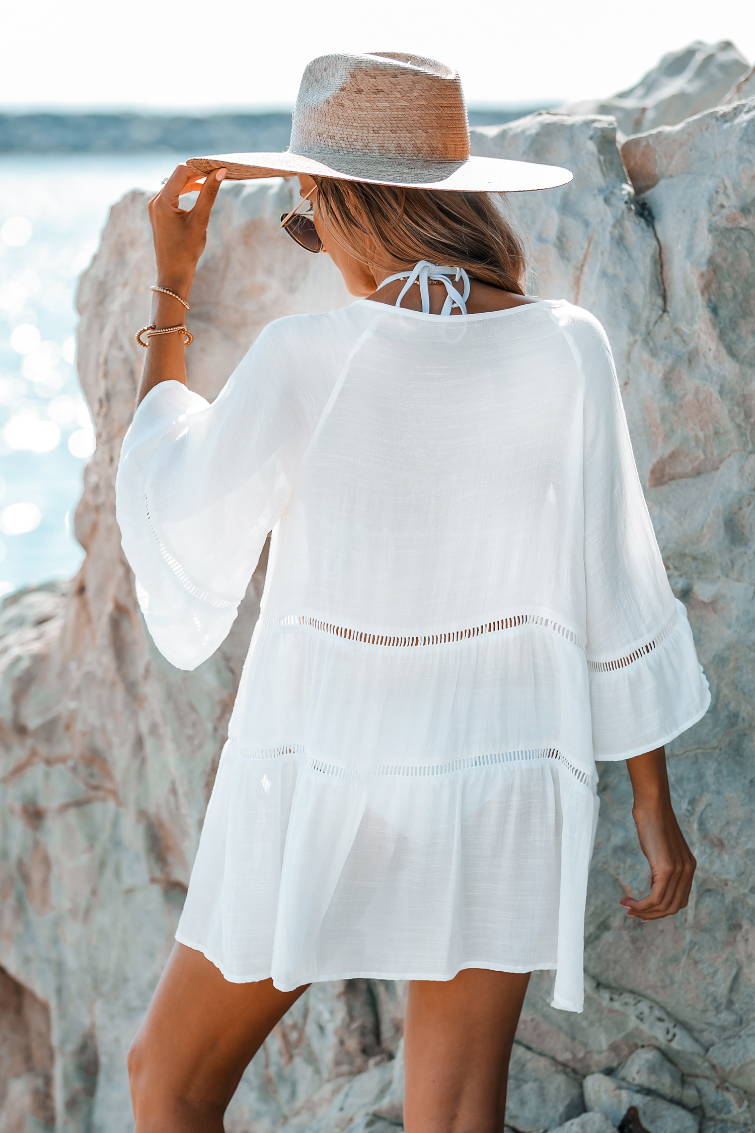Robe chemise cover up superposée à découpes