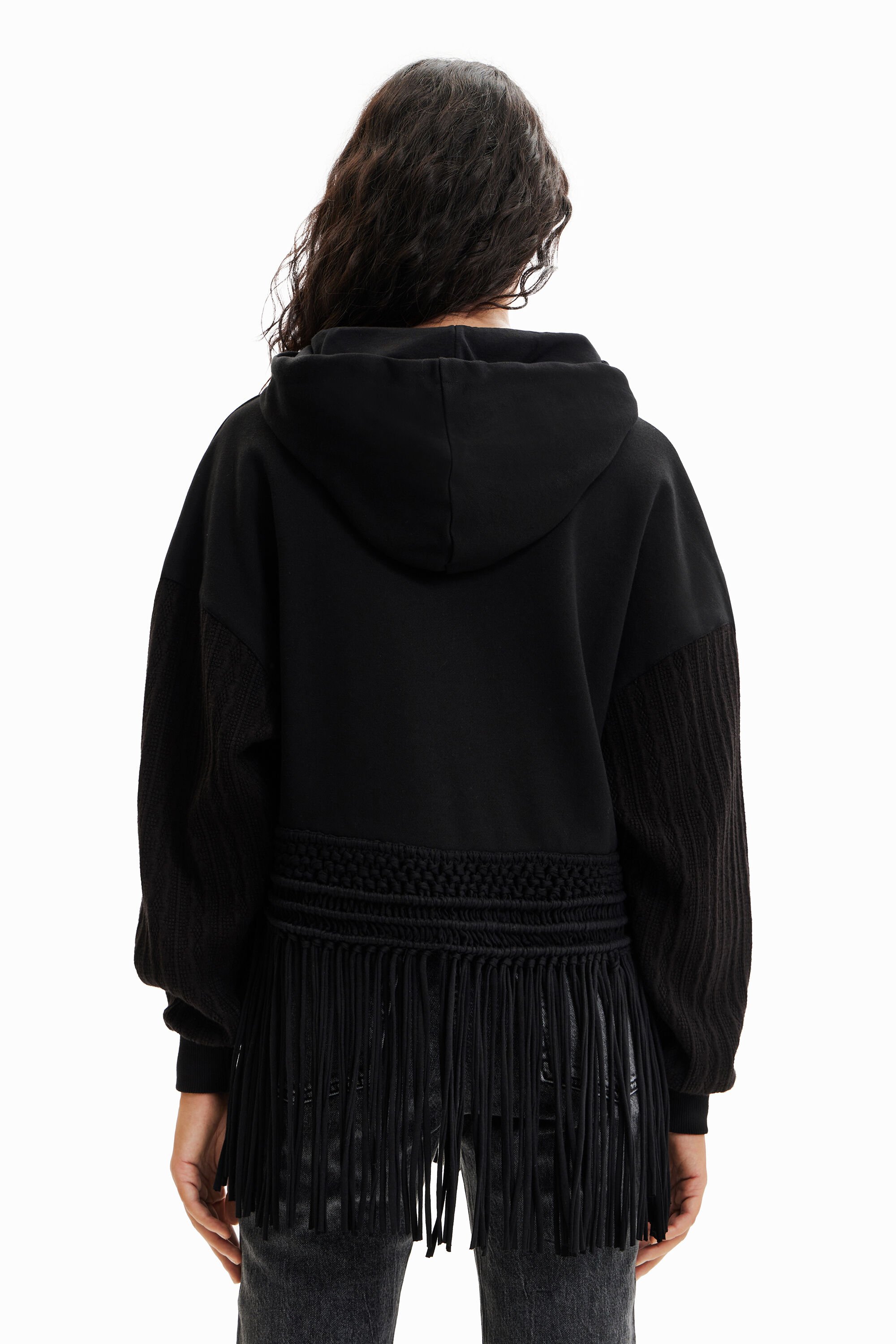 Sweat-shirt oversize capuche franges
