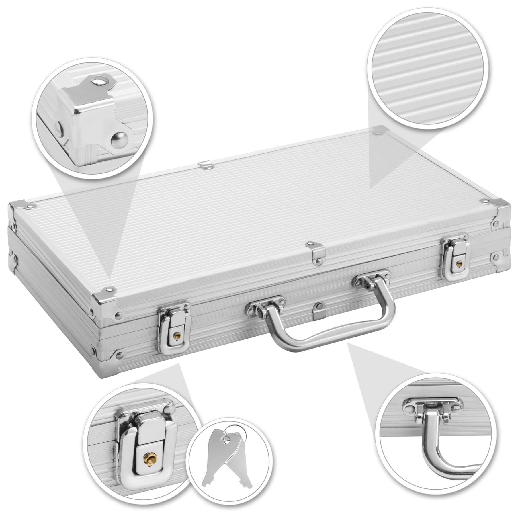 tectake® Pokerset, 300 farbige Chips, 5 Würfel, inklusive verschließbarer Aluminiumkoffer
