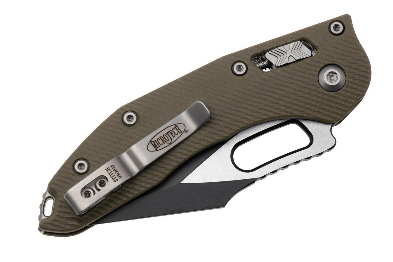 Microtech Stitch 169RL-1FLGTOD, Two Tone Black M390MK, Fluted OD-Green G10 zakmes, Borka Blades design