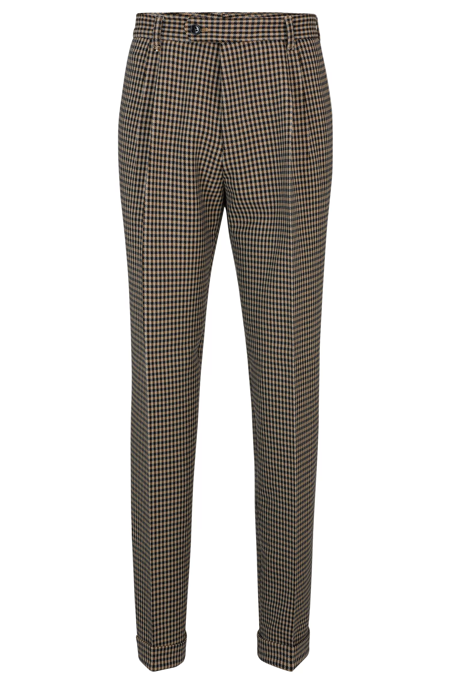 Calça BOSS preta de corte relaxado em tecido elástico xadrez.