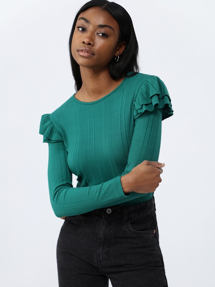 Camiseta de malha com babados - Verde Pato