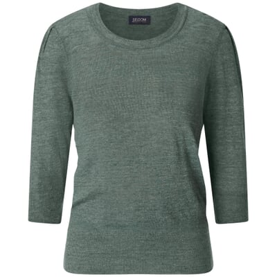 Damen-Strickshirt Dreiviertelarm, Grünmelange