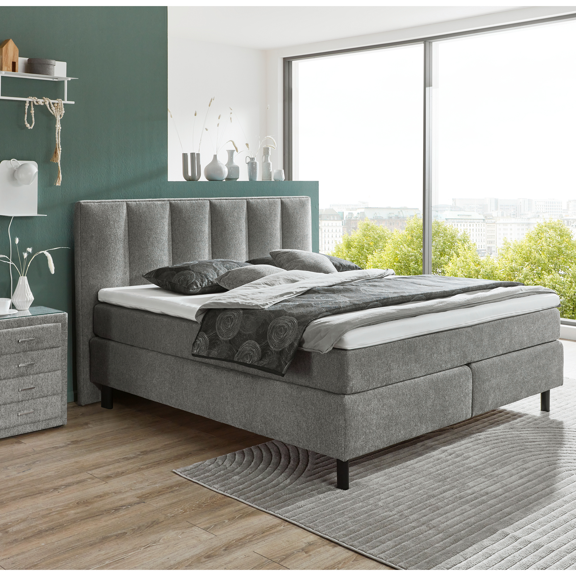polsterpower Boxspringbett - grau - H3 - 180x200 cm