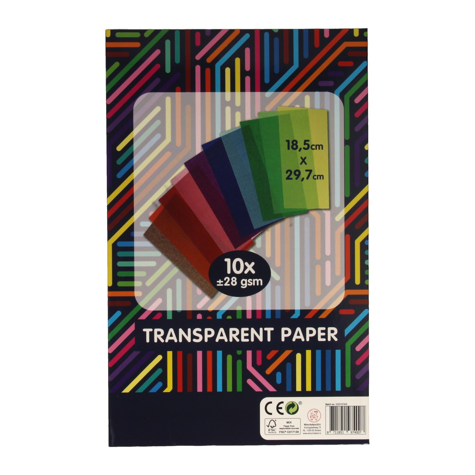Transparant Papier Gekleurd, 10st.