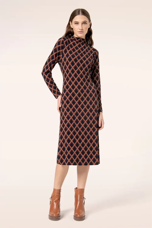 Surkana Gracie perkins midi jurk in bruin en donkerblauw