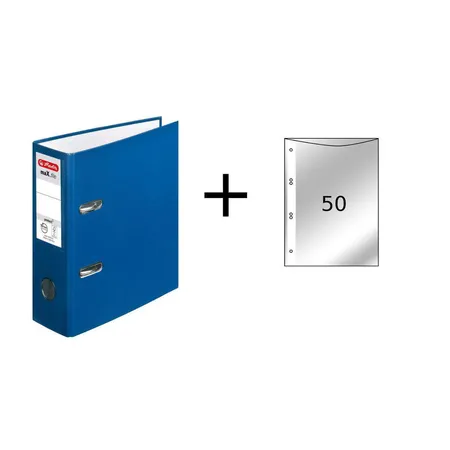 Herlitz Ordner + 50 Prospekthüllen DIN A5, 80 mm breit, blau