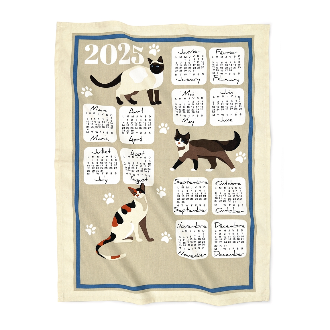 Torchons calendrier 2025 - plusieurs modèles
