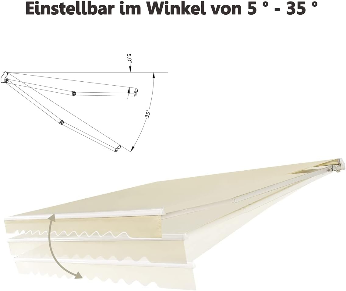DREAMADE Markise mit Handkurbel, Gelenkarmmarkise UV-beständig, Sonnenmarkise aus Metall & Polyester, 5 °-35 ° Einstellbarer Winkel, für Garten, Balkon, Restaurant (Beige, 400x250cm)