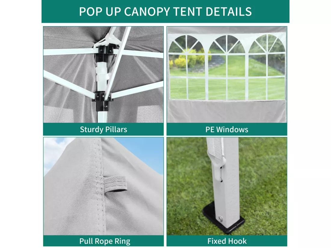 YITAHOME 3x3M Tonnelle de Jardin Pliante avec Parois - Résistant aux UV - Réglable Hauteur - Gris