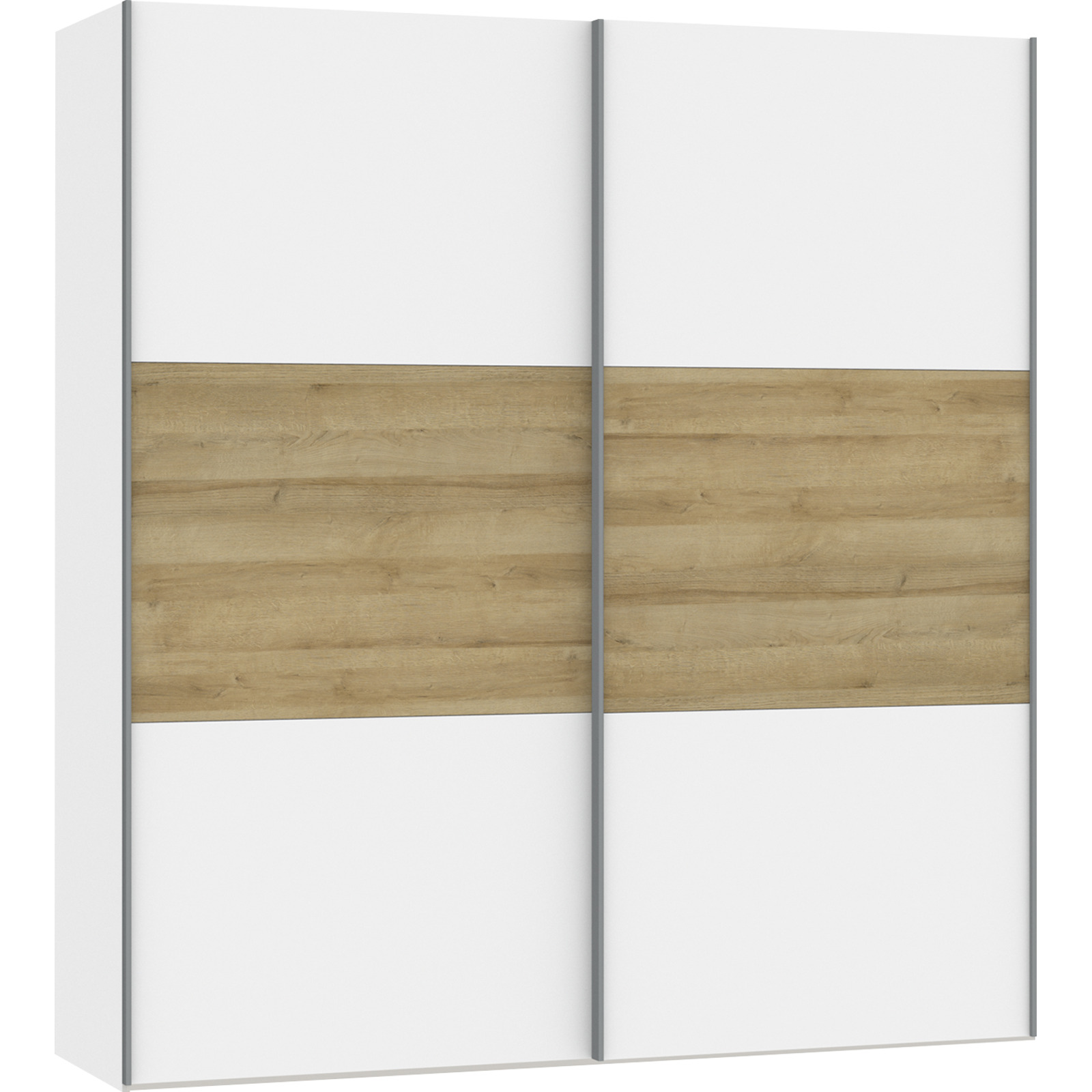 Schwebetürenschrank Schweizer 106 Eiche Natur weiss 304 x 215 x 65 cm, 304 cm
