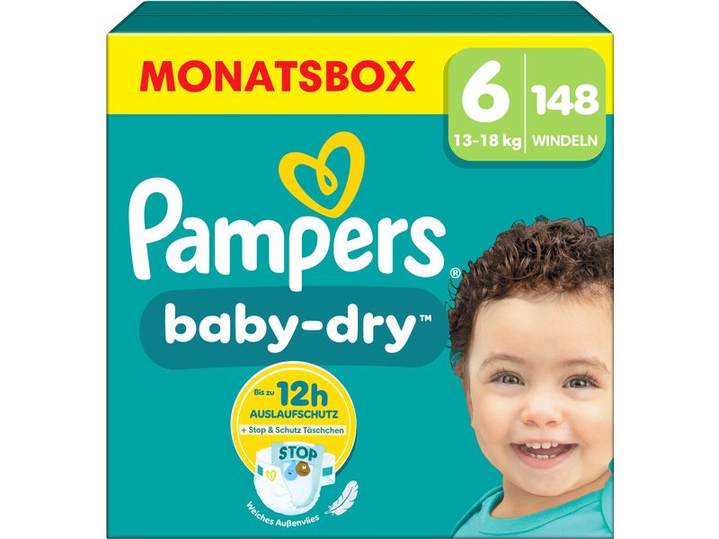 Pampers Windeln Baby Dry Extra Large Grösse 6 Monatsbox 13-18 kg, 148 Stück