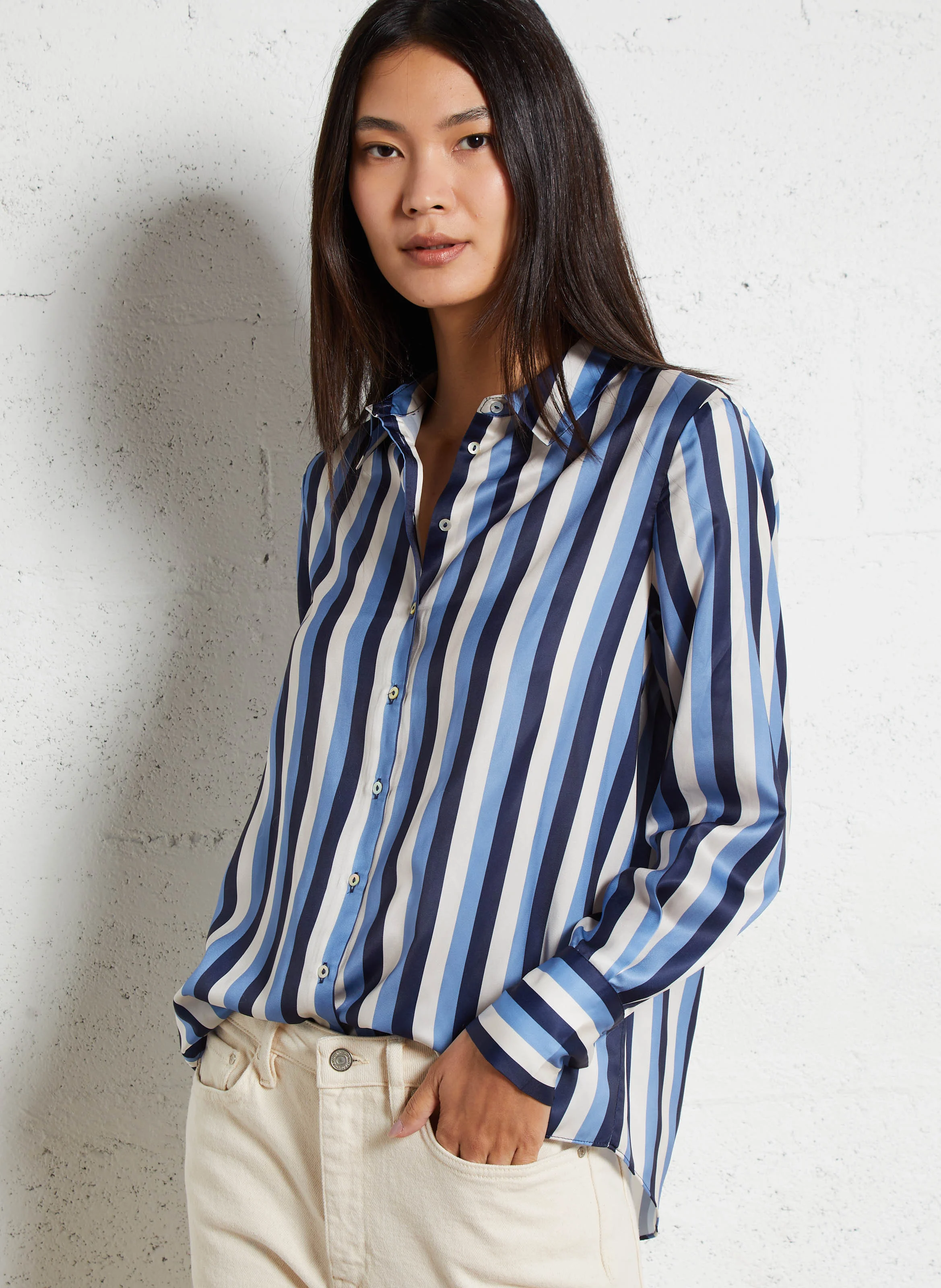 CAGOURA - Chemise col classique à rayures | Bleu