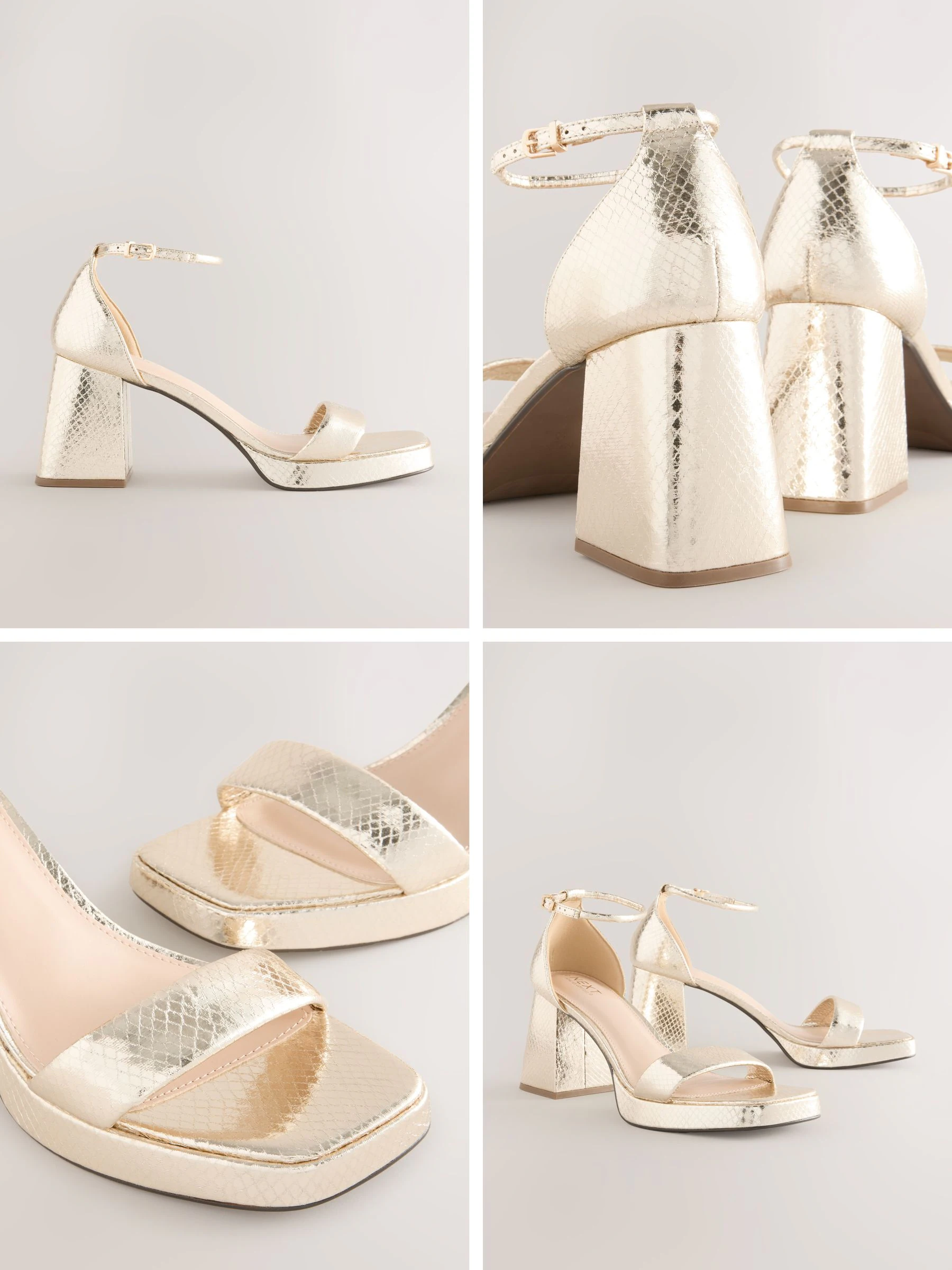 Goud - Vierkante neus platform schoenen met uitlopende hakken