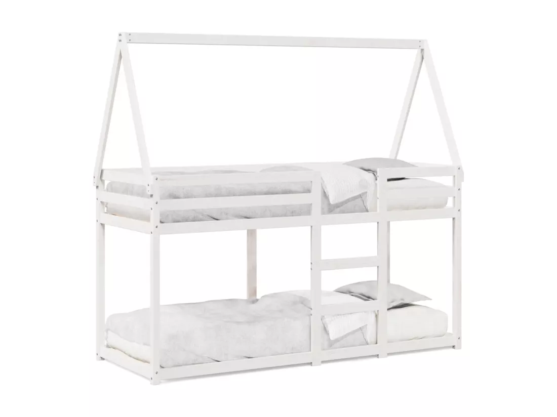 Lit superposé avec toit blanc 75x190 cm bois massif de pin