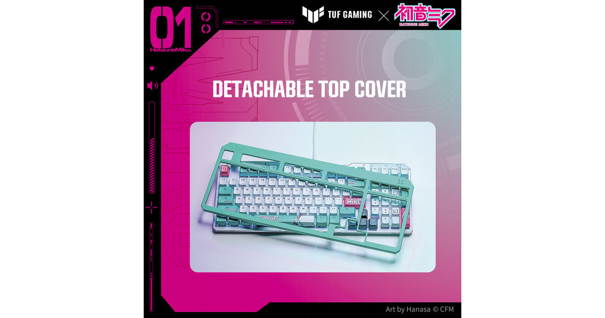 ASUSTUF Gaming K3 Gen II Hatsune Miku Edition, gaming toetsenbord  (Turquoise/wit, US lay-out, opto mechanisch, 96%, RGB)