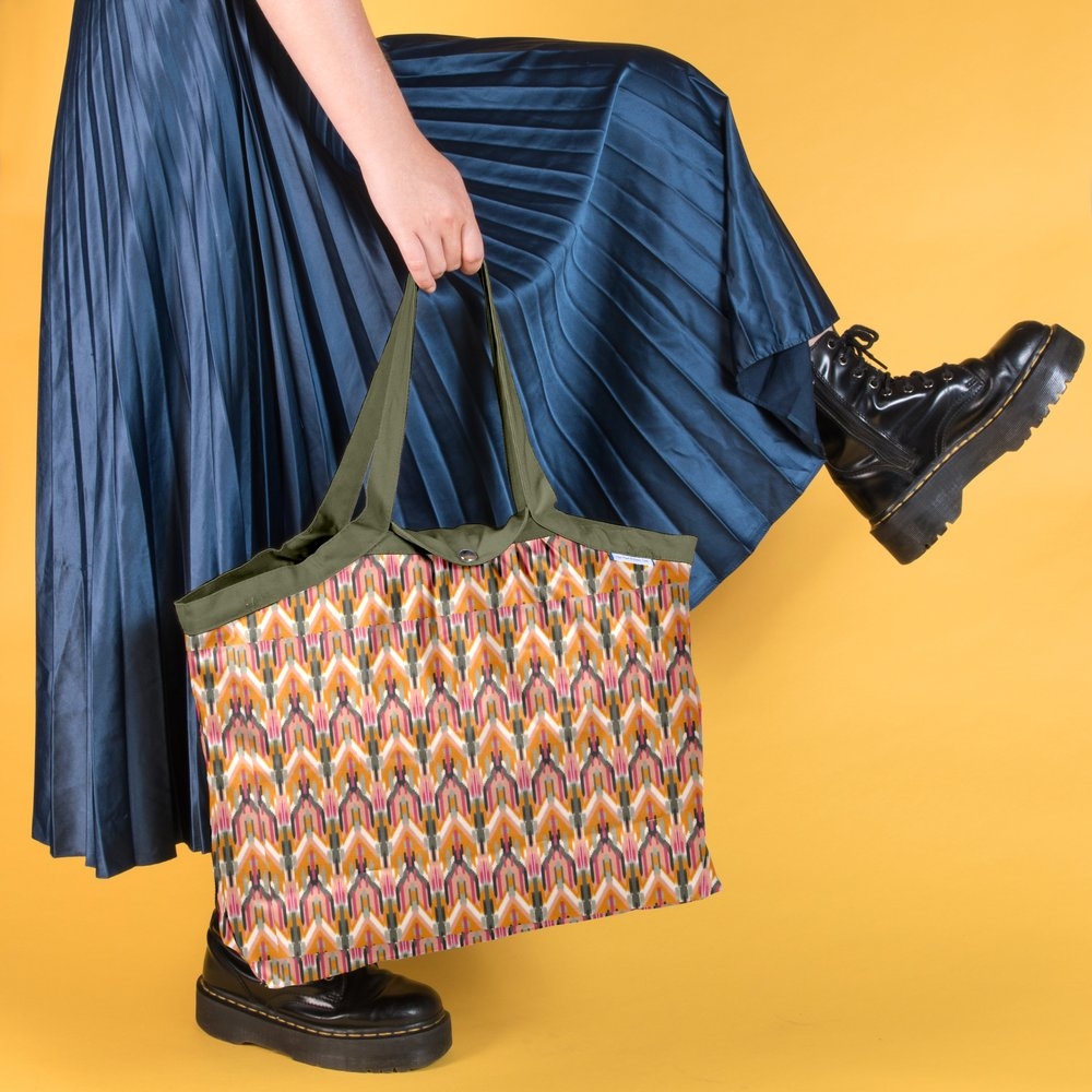 Sac Cabas Taille Moyenne Plissé Ikat Ocre