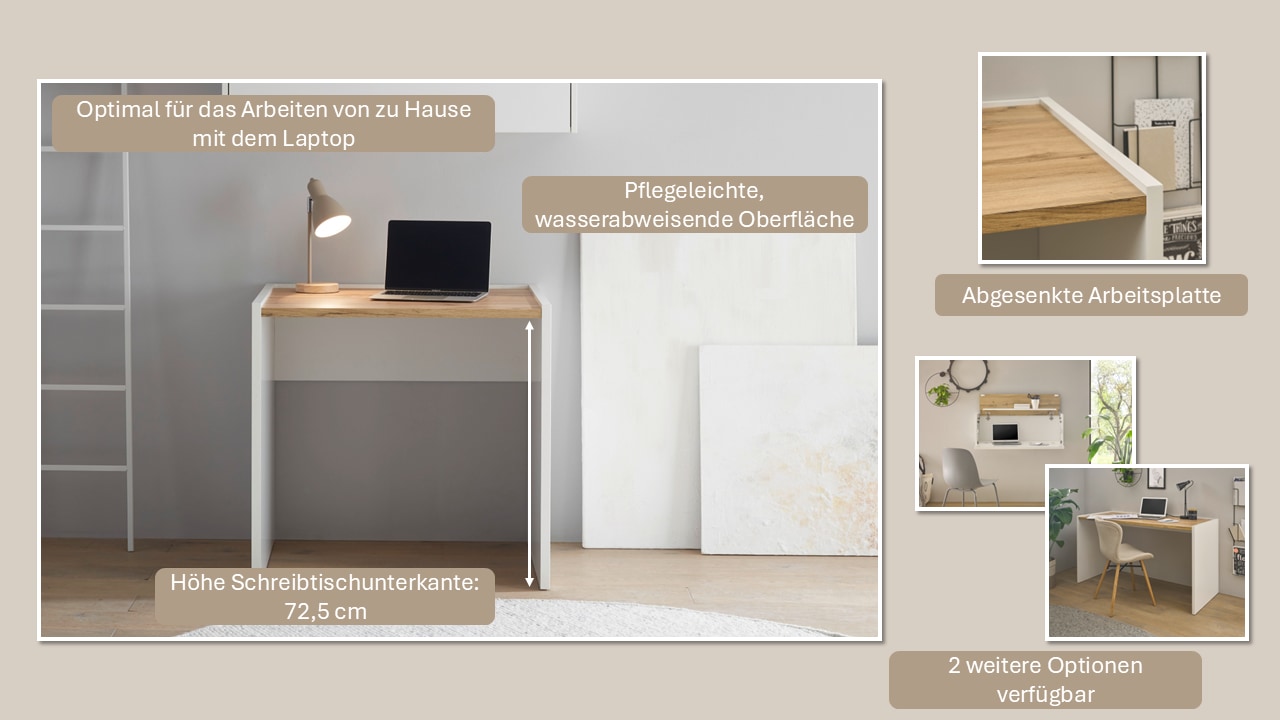 INOSIGN Schreibtisch »CiTY/GiRON« moderner Computertisch, wohnliches Home Office, Breite 80 oder 143 cm