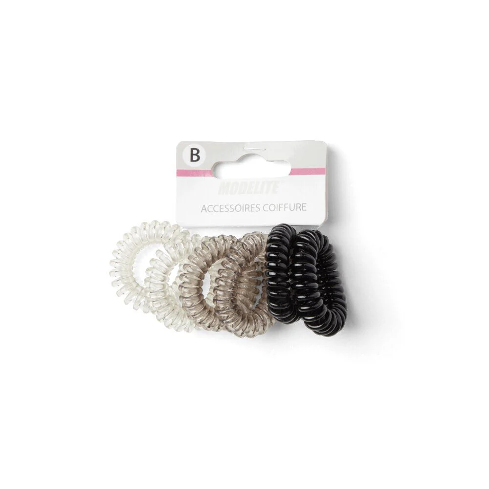 Lot de 6 élastiques à cheveux spirale caoutchouc 3 coloris