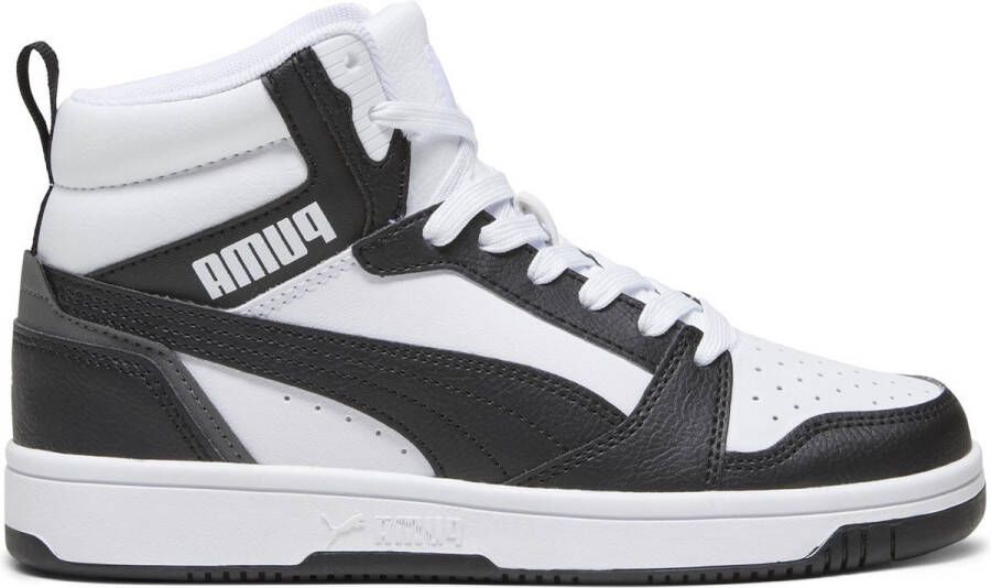 Puma Rebound V6 Mid Jr White Black shadow Gray (gs) Fashion sneakers Schoenen weiß maat: 37.5 beschikbare maaten:37.5 38.5 39