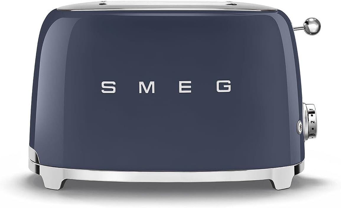 Smeg, 2x2 TSF01NBEU -Toaster, 2 Schlitze für 2 Scheiben, 6 Vergoldungsniveaus, Heizfunktion, Abtau- und Bagel- Funktion, Sammelschublade, 950W, Navy Blue