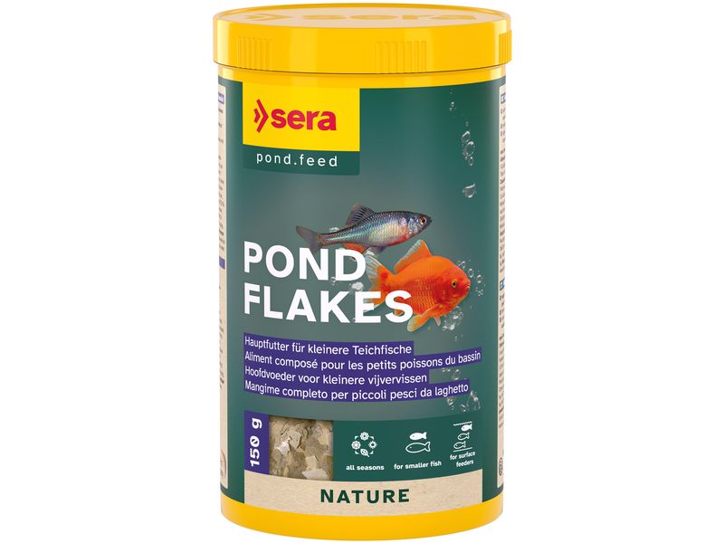 sera Teichfutter Pond Flakes Nature, 1000 ml, 150g Natürliches Teichfutter für kleinere Teichfische