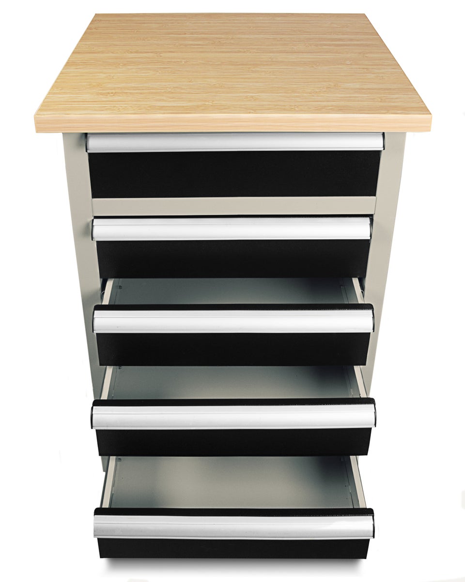 Ondis24 PRO Emil werkbank met melamine werkblad in bamboe-look, werkplaatsuitrusting