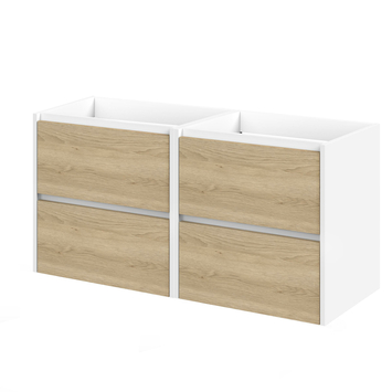 Tiger Reverse Meubelset 2x60 cm met 4 lades Naturel eik / Mat wit inclusief 2 Oval wastafels Hoogglans wit
