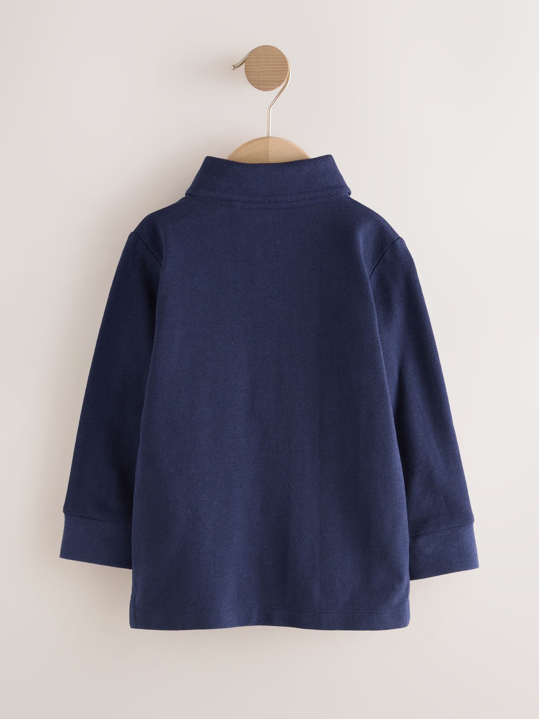 Marineblauw - Kerstmis All-Over Geborduurd Poloshirt met Lange Mouwen (3mnd-7jr)