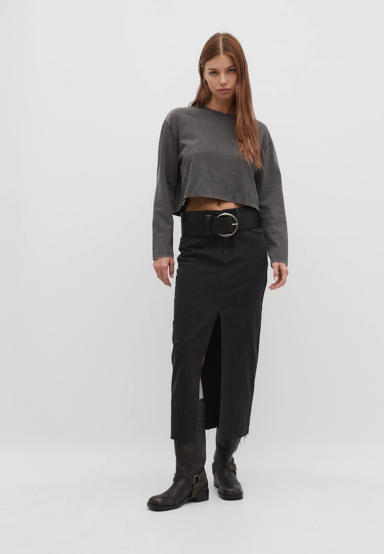 Camiseta cropped de algodão com efeito desbotado