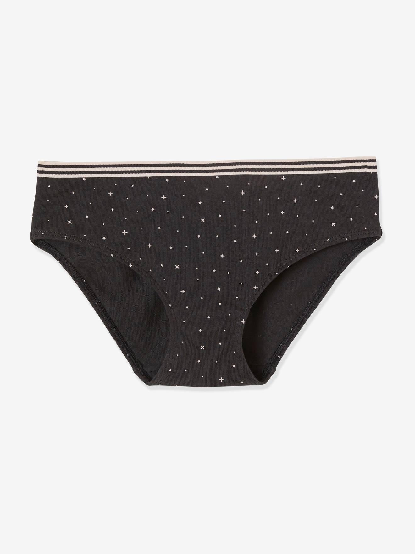 Conjunto de 3 calcinhas infantis, rosa claro lisas com estampas.