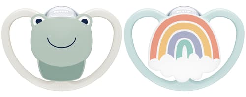 NUK Space Silikon-Schnuller, kiefergerechte Form, 0-6 Monate, 2 Stück, beige & mint
