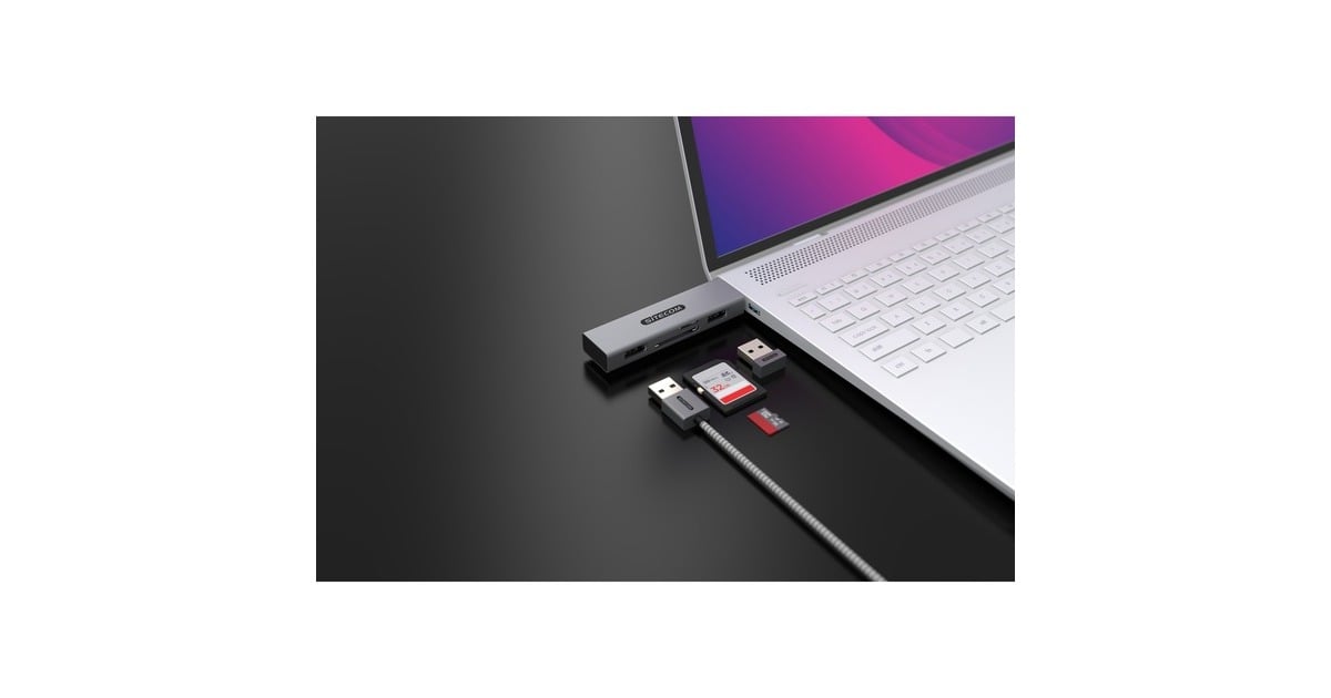 SitecomUSB-Stick kaartlezer met 2x USB  (Grijs)