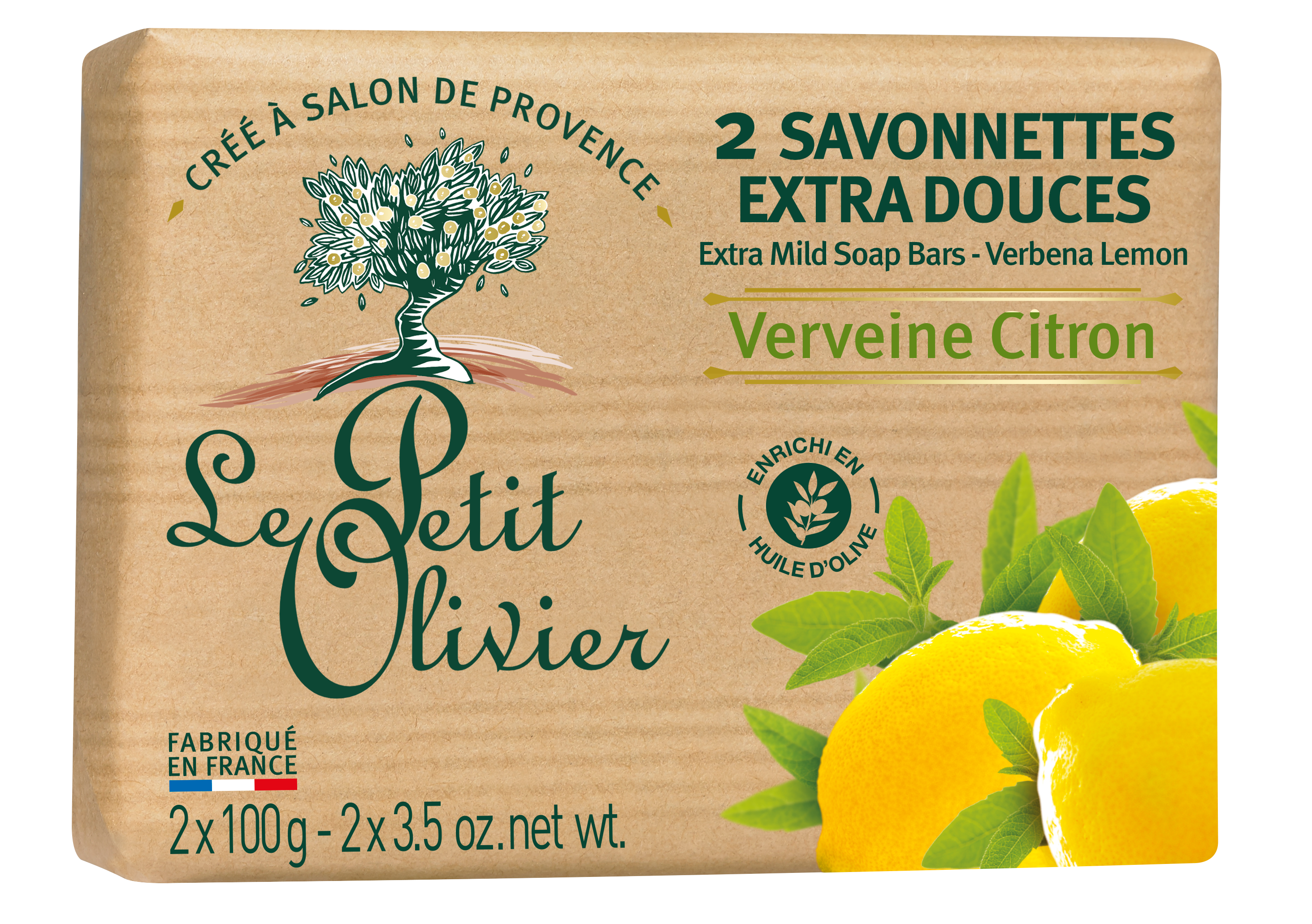 LE PETIT OLIVIER savonnette<br>2 × 100 g, extra douce verveine-citron