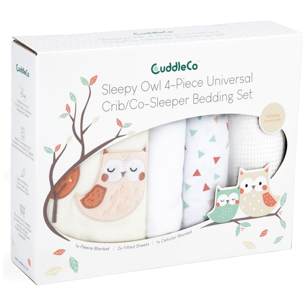CuddleCo Schlafende Eule 4-teiliges Babybettwäsche-Set