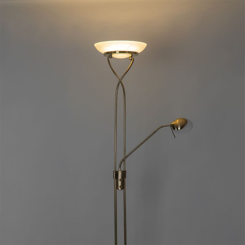 Vloerlamp messing incl. LED en dimmer met leeslamp - Empoli