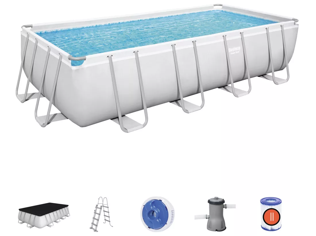 Piscine Hors-sol Tubulaire Bestway Power Steel 488x244x122 cm Épurateur à Cartouche de 3 028 L/H Bâche et Échelle