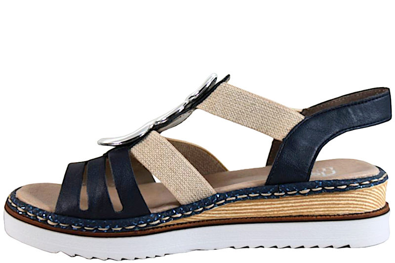 RIEKER SANDAL I NAVYBLÅ KUNSTSKIND PÅ KILEHÆL