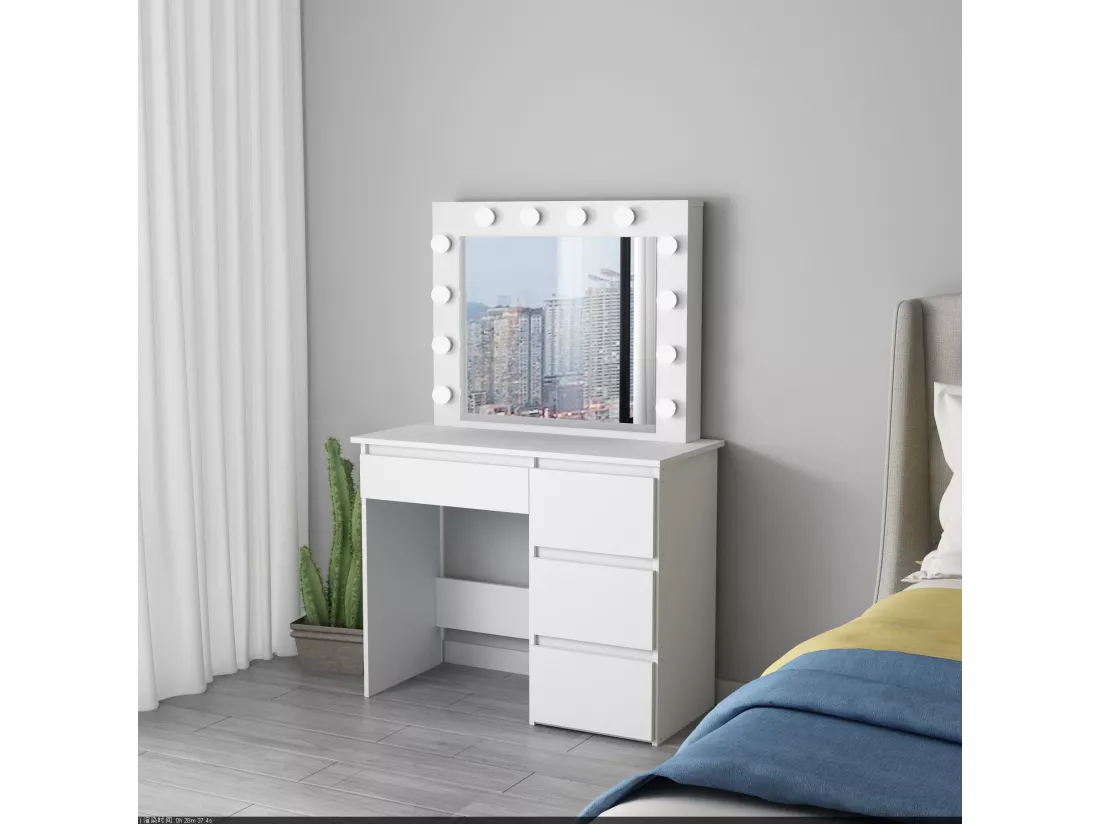 Coiffeuse avec 4 tiroirs et miroir LED coloris blanc - H75 x L94 x P43 cm