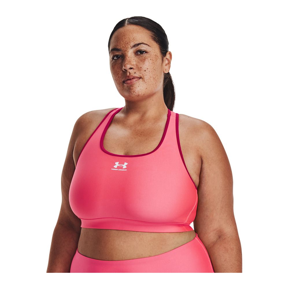 Under Armour UA HEATGEAR® ARMOUR MID PADLESS - Brassière Femme pink shock/white