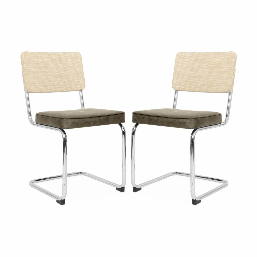 2 chaises cantilever - maja - tissu kaki et résine effet rotin. 46 x 54.5 x 84.5cm