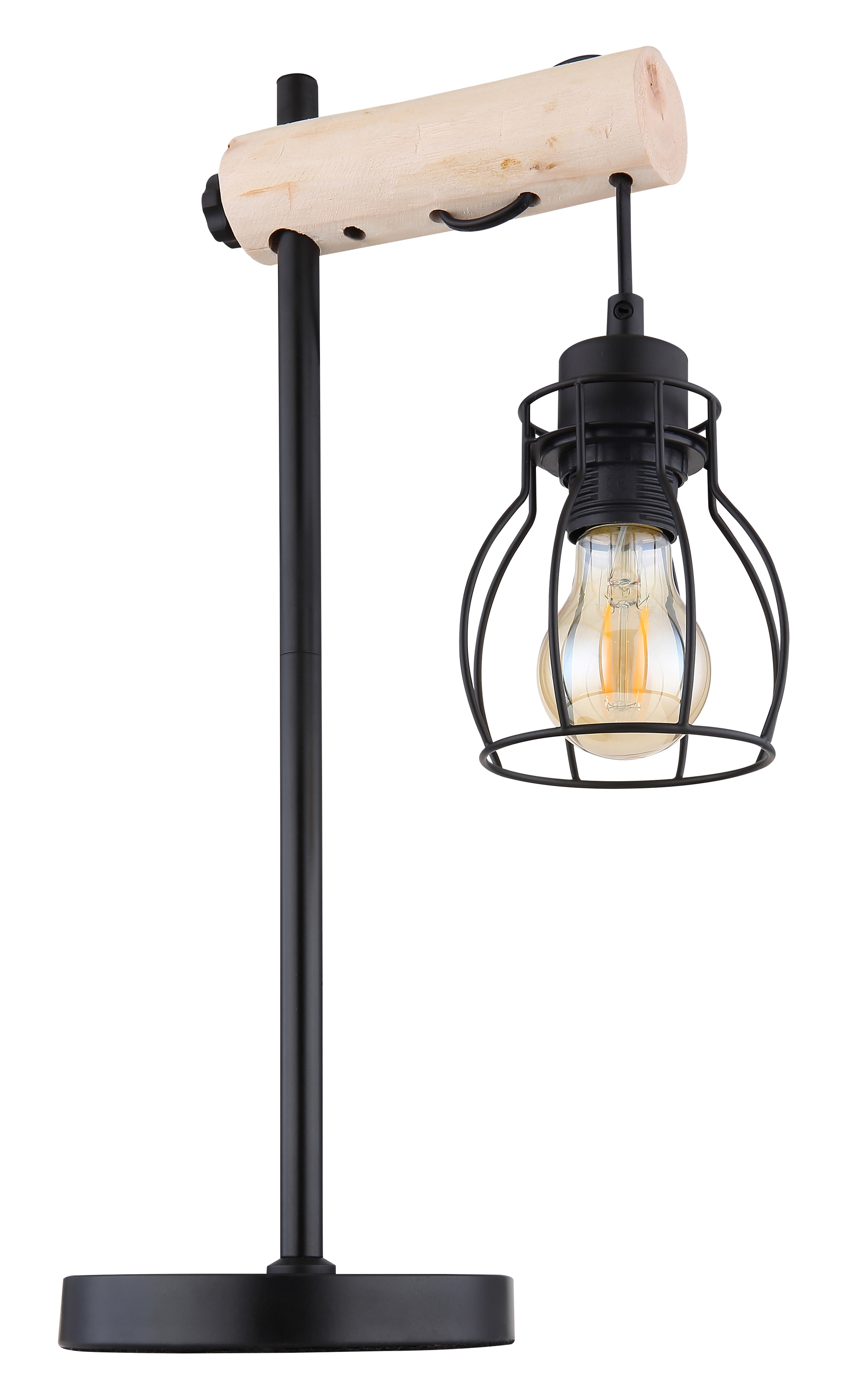 GLOBO Retrofit Tischlampe Mina II Schwarz/Naturfarbig 16x27cm H48cm