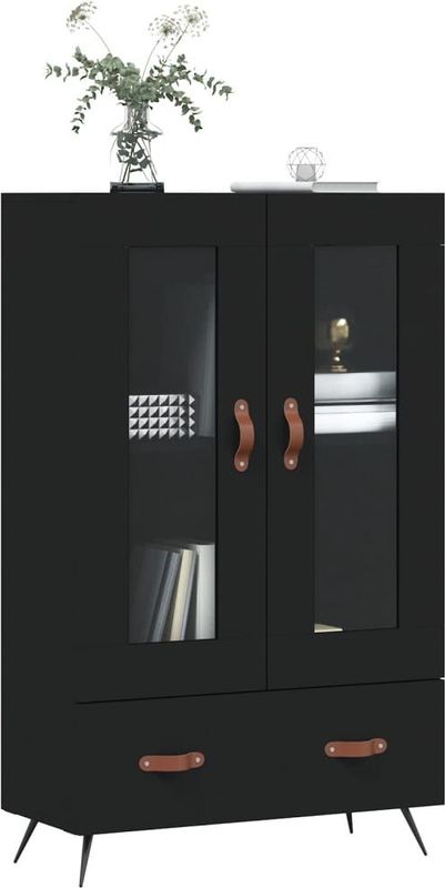 vidaXL Hoge Kast - Zwart - Bewerkt Hout - 69,5x31x115 cm