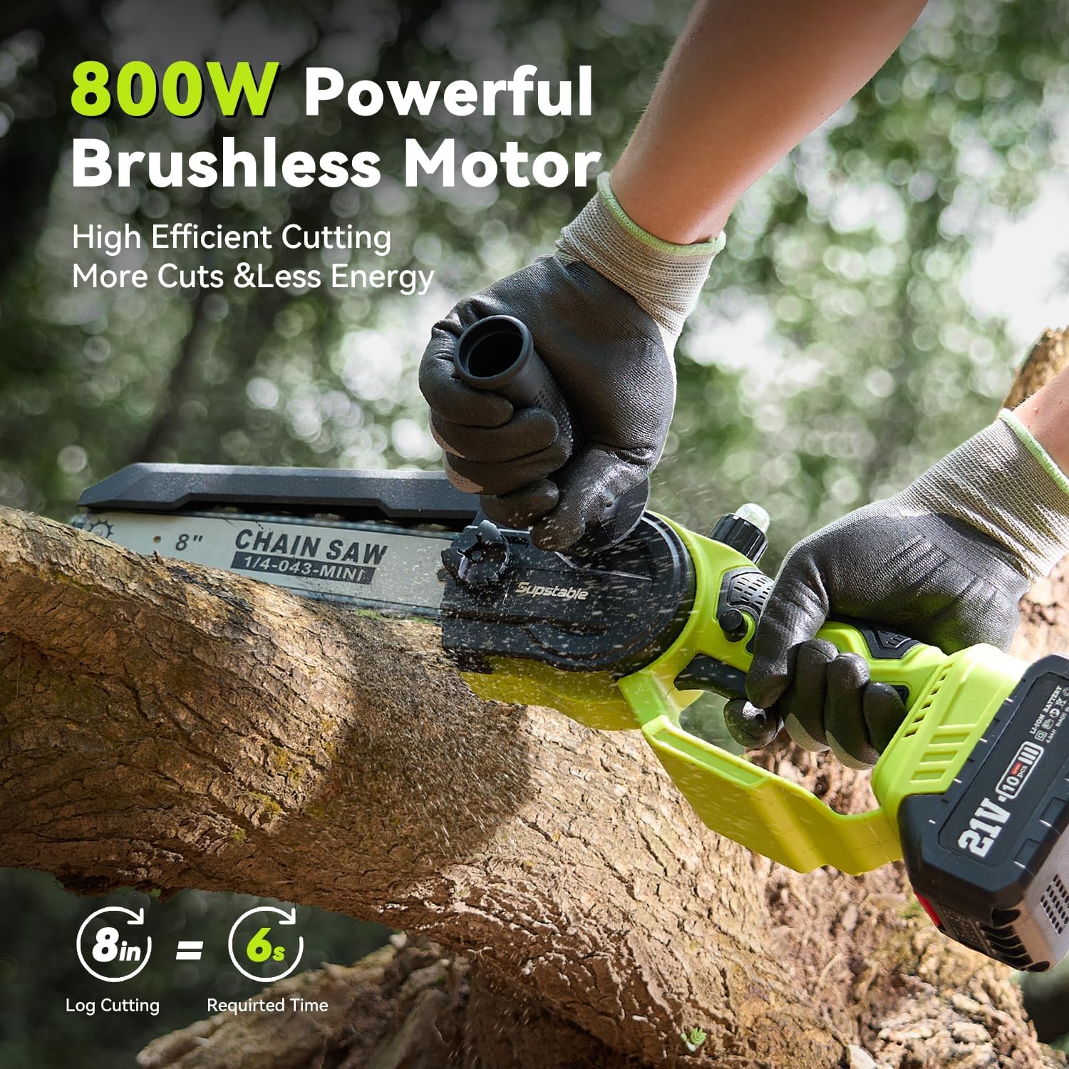 2-in-1 Akku Hochentaster & 8 Zoll Mini Kettensäge, Astsäge mit 4000 mAh Akku, Teleskopstange bis 4,8m, 800W Bürstenloser Motor – Für Baum- und Gartenpflege