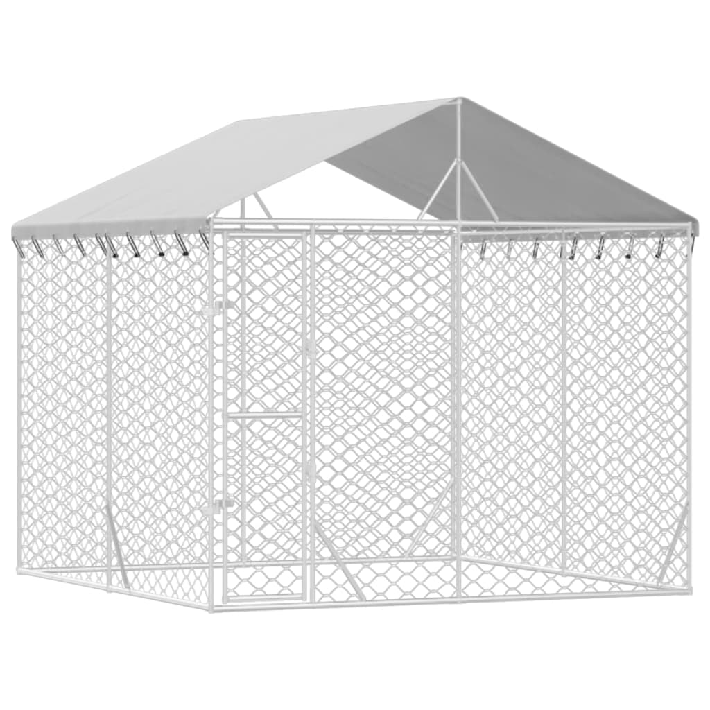 Canil externo para cães vidaXL com telhado, aço galvanizado, prata, 3x3x2,5 m