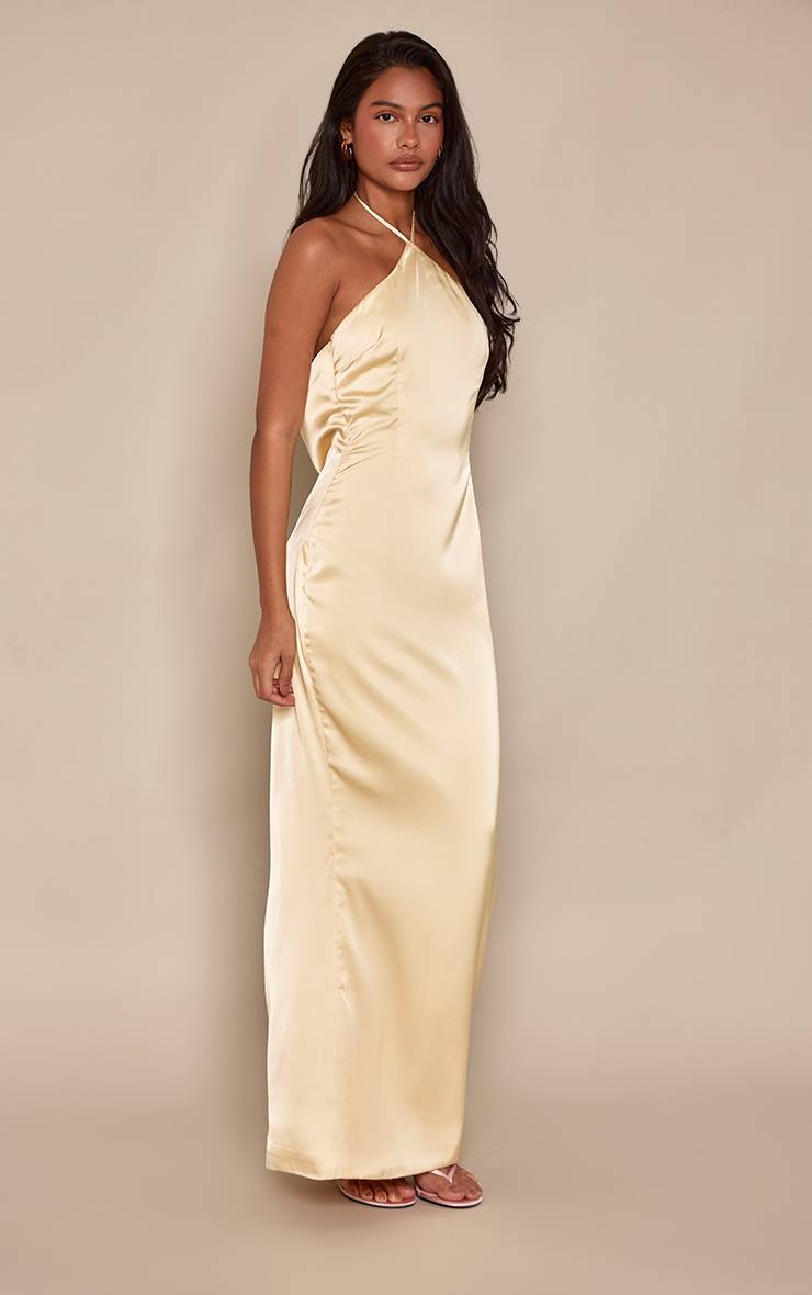 Citron Robe Longue En Satin À Dos Cowl Avec Détails En Dentelle