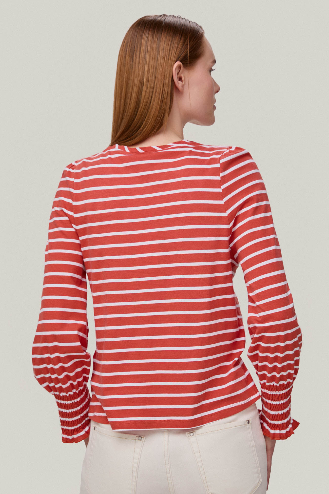 Camiseta listrada de manga comprida - Laranja